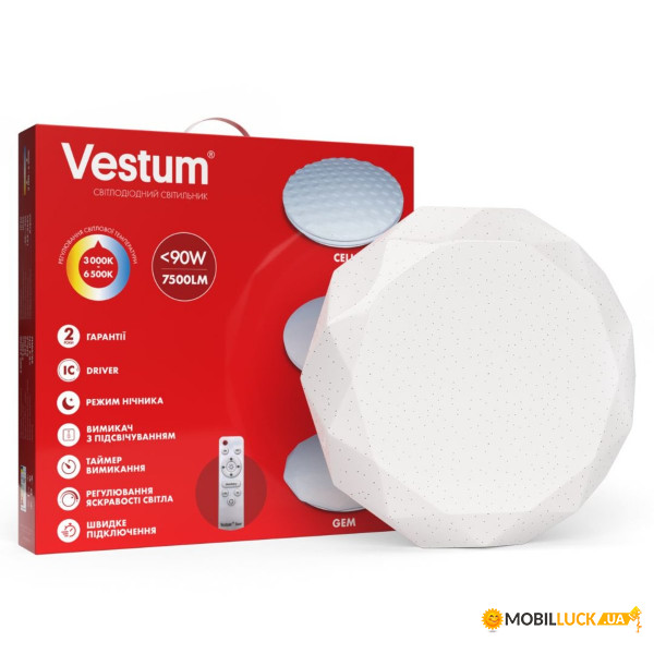  Vestum SMART GEM 90W 480*90 3000K-6500, 7500Lm  /