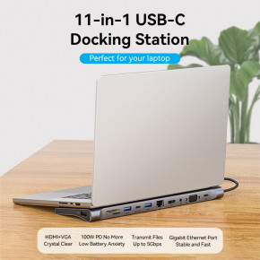 - USB3.1 Type-C --> HDMI/VGA/USB-C/USB3.0x3/RJ45/SD/TF/TRRS 3.5mm/PD 100W Vention 11in1 (THTHC) 4
