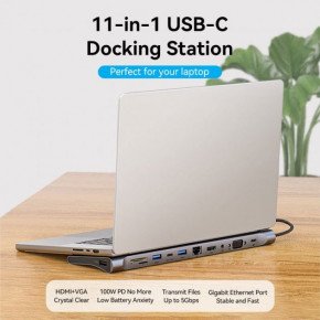 - USB3.1 Type-C --> HDMI/VGA/USB-C/USB3.0x3/RJ45/SD/TF/TRRS 3.5mm/PD 100W Vention 11in1 (THTHC) 10