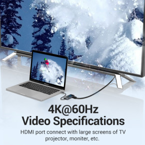  Vention 5  1 Type-C-HDMI-USB-PD 3USB 3.0 4K 60Hz 87W 0.15m Black (TFBHB) 6