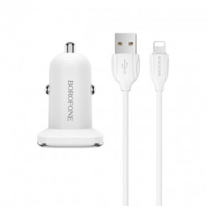    BOROFONE BZ12 double port in-car charger set with Lightning White 4
