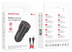    BOROFONE BZ19 Wisdom dual port car charger set(iP) Black 5
