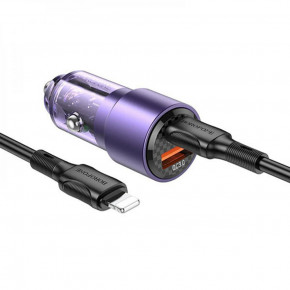     BOROFONE BZ20A Smart 83W dual port PD65W+QC3.0 car charger set(C to iP) Transparent Purple (1)