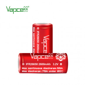  26650 -- (LiFePO4) Vapcell IFR26650, 2600mAh, 55A, 3.6/3.2/2.0V, Red 3