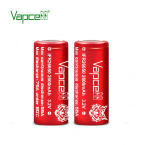  26650 -- (LiFePO4) Vapcell IFR26650, 2600mAh, 55A, 3.6/3.2/2.0V, Red 4