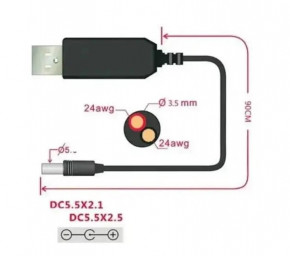    USB 5V - DC 5.5-2.1/12V  ,  6