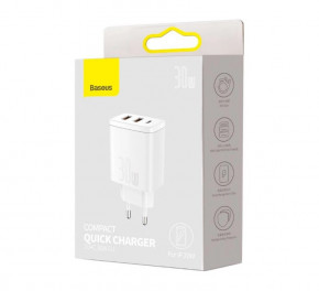   Baseus Compact Quick Charger 2U+C 30W / 2  USB QC3.0 / 1 x Type-C PD (CCXJ-E02) - White 6