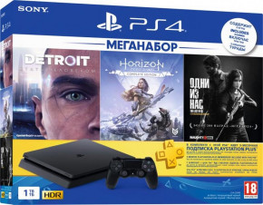   Sony PlayStation 4 1TB Slim +  Detroit Horizon The Last Of Us + PS Plus 3 .