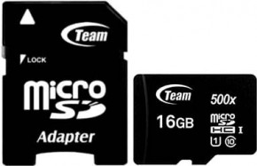   Team 16 GB microSDHC UHS-I + SD Adapter TUSDH16GCL10U03