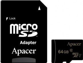   Apacer 64 GB microSDXC Class 10 UHS-I plus SD adapter (AP64GMCSX10U1-R)