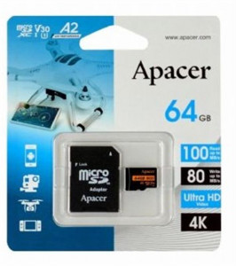   MicroSDXC  64GB UHS-I/U3 Class 10 Apacer (AP64GMCSX10U8-R) + SD  4
