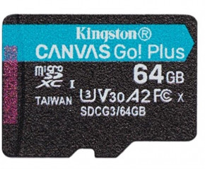   Kingston MicroSDXC 64GB UHS-I/U3 Class 10 Canvas Go! Plus R170/W70MB/s (SDCG3/64GBSP)