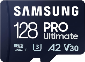   Samsung PRO Ultimate microSDXC + Adapter 128GB  4K UHD, UHS-I, Class 10, U3,V30, A2 (MB-MY128SA)