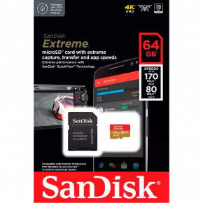     SanDisk microSDXC Extreme For Action Cams and Drones 64GB Class 10 UHS-I (U3) V30 A2 W-80MB/s R-170MB/s +SD- (SDSQXAH-064G-GN6AA) 5