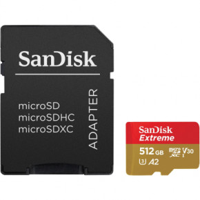  SanDisk microSD 512GB C10 UHS-I U3 R190/W130MB/s Extreme V30 + SD (SDSQXAV-512G-GN6MA)