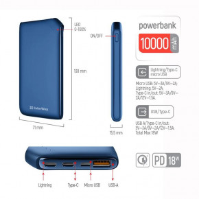    ColorWay Soft Touch 10000mAh Blue (CW-PB100LPE3BL-PD) 7