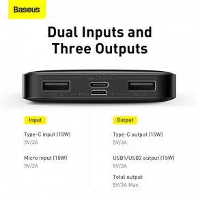  BASEUS Bipow Digital Display Power bank 10000mAh |2USB/1Type-C, 3A/15W, QC| (PPDML-I02)  7