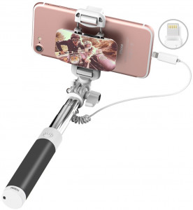  Rock Mini selfie stick with lightning wire control  mirror Black