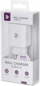    2 Wall Charger 2Usb 2.1A White 5