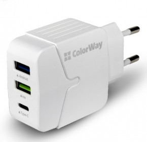    ColorWay 2USB 1USB Type-C 3.4A White CW-CHS005-WT