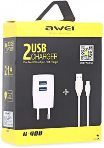    Awei C-900 Travel charger + Micro cable 2USB 2.1A White 6