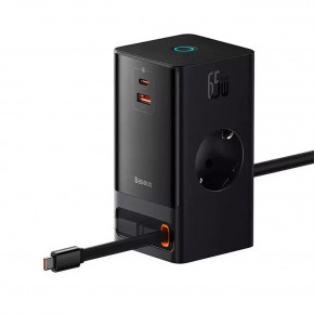   OS-Baseus PowerCombo Digital PowerStrip 2AC+1U+1C+Retractable-C 65W with 1.5m power cord EU Black