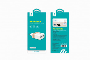     Devia RockWall Dual USBx2 2.4A/1A White/Gold (1)