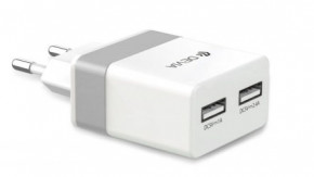    Devia RockWall Dual USBx2 2.4A/1A White/Silver