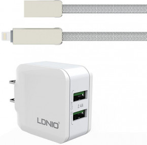   Ldnio A2201 Travel charger 2USB 2.4A + Lightning cable White 6