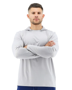     TYR Mens SunDefense Hooded Shirt, Light Grey, M (TSMLH7A-050-M)