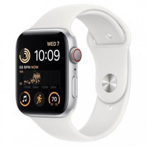 - Apple Watch SSE 2022 + 44mm Silver Aluminum Case with White Sport Band GPS+LTE - S/M (MNU13)
