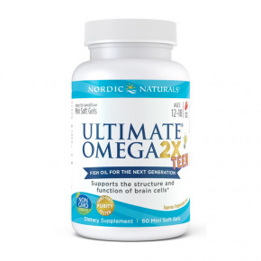  Nordic Naturals Ultimate Omega 2X Teen 60 mini soft gels great strawberry
