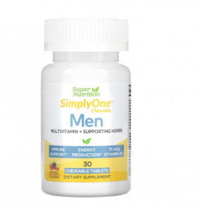    Super Nutrition  Mens Multivitamin + Supporting Herbs 30 Chewable Tablets (Wild-Berry)