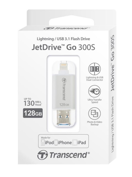  Transcend JetDrive Go 300 Lightning / USB 3.1 128GB Silver (TS128GJDG300S)