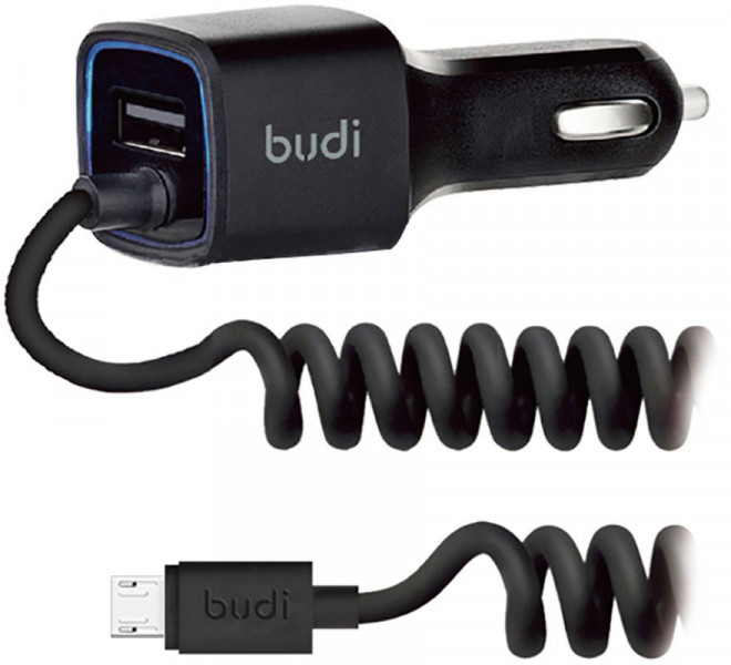  Budi Car charger Blue Led 1USB 2.4A + Micro cable 1.2 m Black
