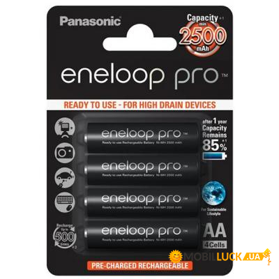  Panasonic Eneloop Pro AA 2500mAh NI-MH x 4 (BK-3HCDE/4BE)