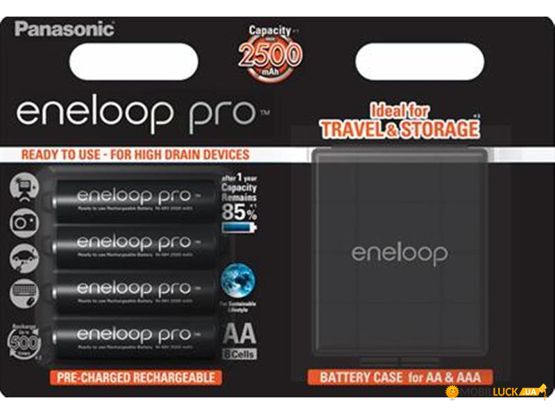 Panasonic EneloopPro AA/HR06 NI-MH 2500 mAh BL 2  + case
