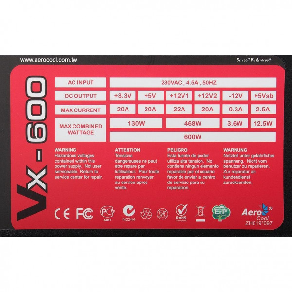 Vx plus 600 aerocool схема
