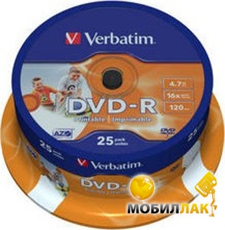  Verbatim DVD-R Printable 4,7GB 16x Spindle Packaging 25 (43538)