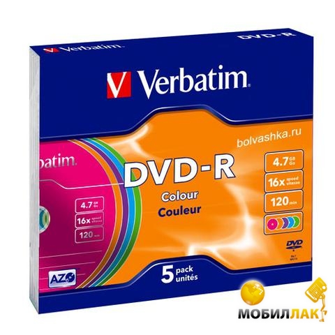 Acme DVD-R, 5 pk 16X 4.7GB Colour Slim Case DLP (43557)