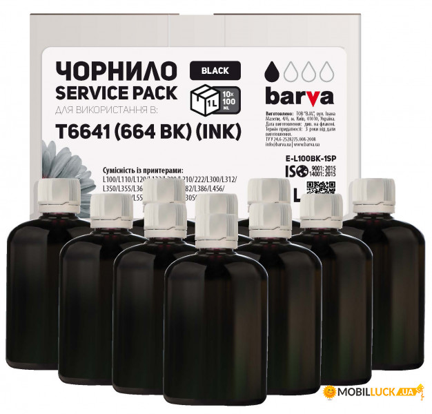  Barva    EPSON L100/L210/L300/L350/L355 (664 Bk) BLACK 1  (10x100 ) SERVICE PACK (E-L100Bk-1SP)