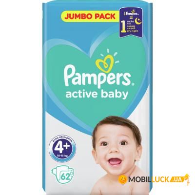 Pampers Active Baby Maxi Plus  4+ (10-15 ), 62 . (8001090948335)
