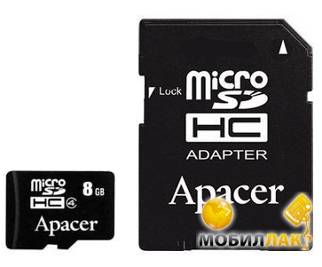   Apacer microSDHC 8GB Class 4 w/1 Adapter (AP8GMCSH4-R)