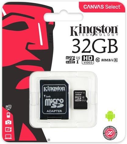   Kingston 32 GB microSDHC Class 10 UHS-I Canvas Select + SD Adapter (SDCS/32GB)