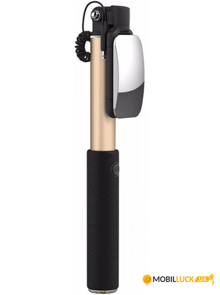    Rock Selfie stick with lightning wire control  mirror Gold