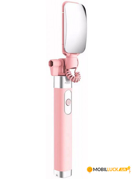    Rock Selfie stick with wire control  mirror II Pink