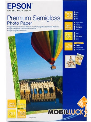  Epson 100mm x150mm Premium Semiglossy Photo Paper, 50. (C13S041765)