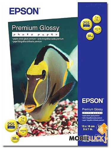  Epson 130mm x180mm Premium Glossy Photo Paper, 50. (C13S041875)
