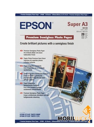  Epson A3+ Premium Semigloss Photo Paper, 20 . (C13S041328)
