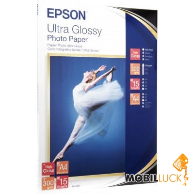  Epson A4 Ultra Glossy Photo Paper, 15. (C13S041927)